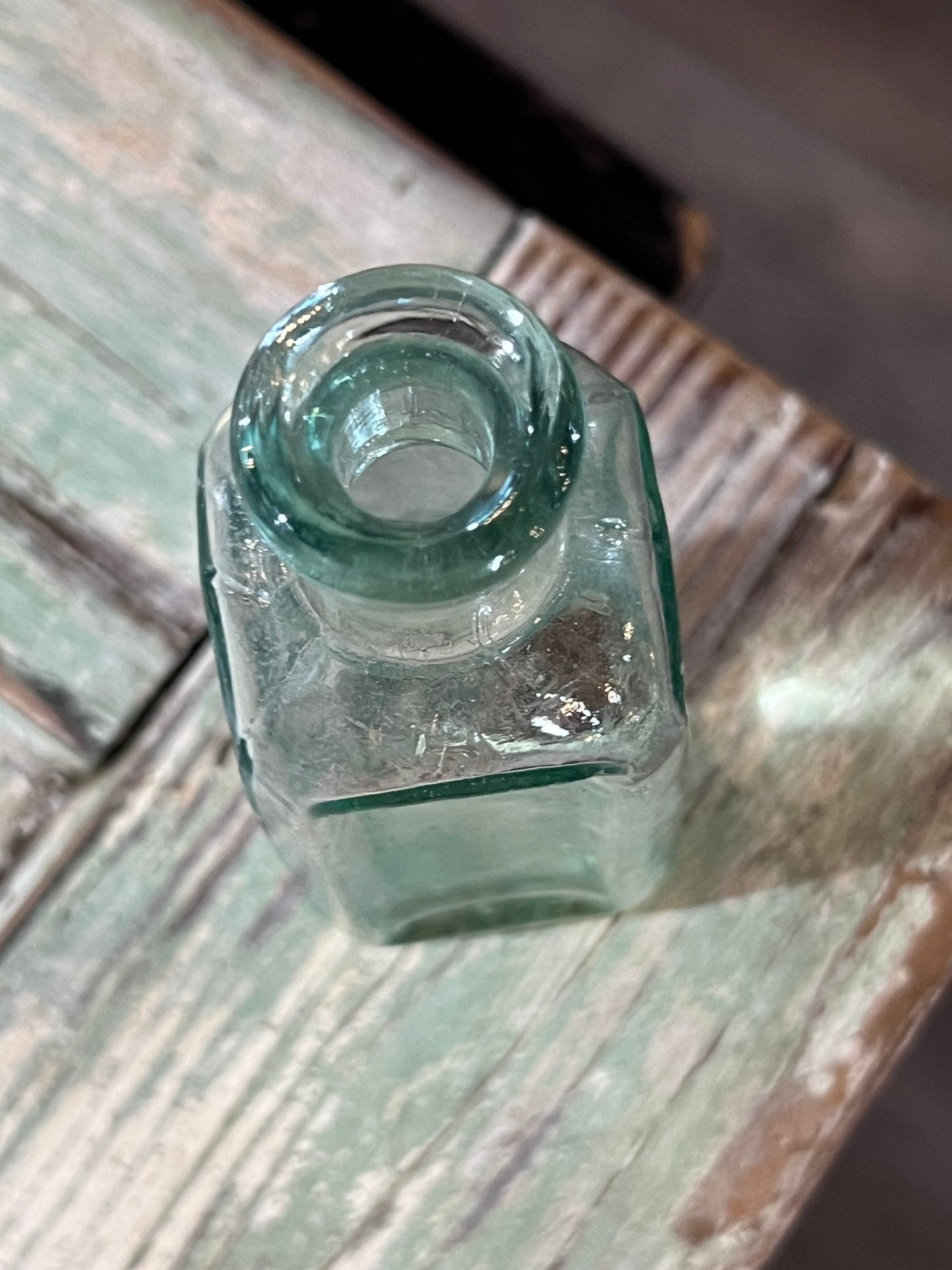 Green Glass Apothecary Bottle Square Bottom - The Mustard Seed Collection, The Seed