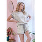 Grey Leopard Print Top & Shorts Lounge Set with Contrast Detail 