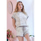 Grey Leopard Print Top & Shorts Lounge Set with Contrast Detail 