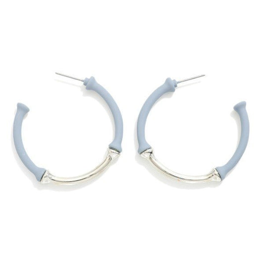 Grey Matte Coated Metal Bamboo Hoop Earrings Default Title