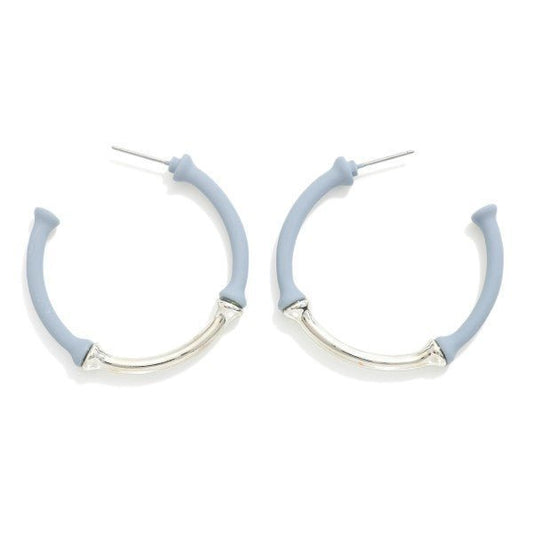 Grey Matte Coated Metal Bamboo Hoop Earrings - The Mustard Seed Collection, The Seed