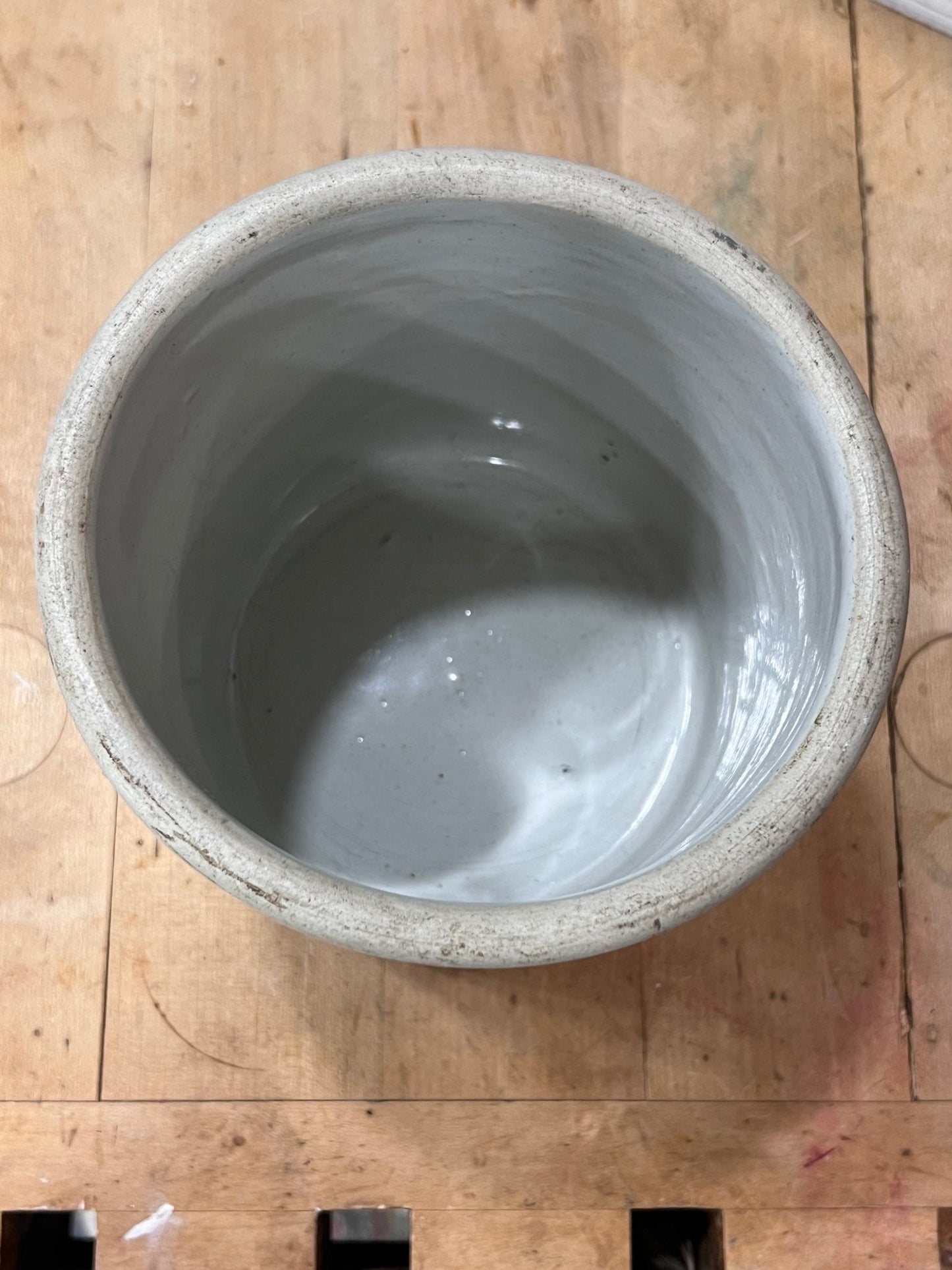 Grey Stoneware Crock with Cobalt Blue Blossoms 