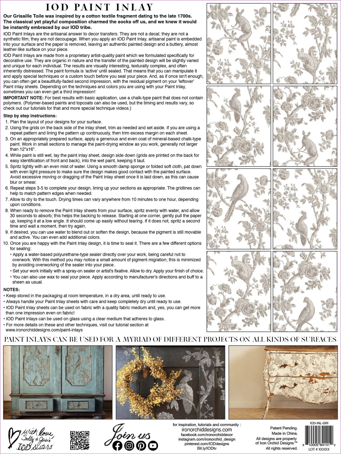 Grisaille Toile IOD Paint Inlay 12x16 Pad