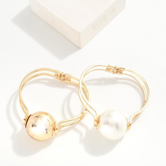 Hallow Metal Tone Bangle Bracelet With Metal Tone Ball Detail - The Mustard Seed Collection, The Seed