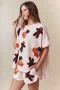 Halloween Towel Patch Detailed Short Sleeve Knit Top - The Mustard Seed Collection, The Seed