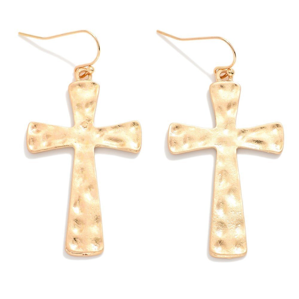 Hammered Metal Cross Drop Earrings - The Mustard Seed Collection, The Seed