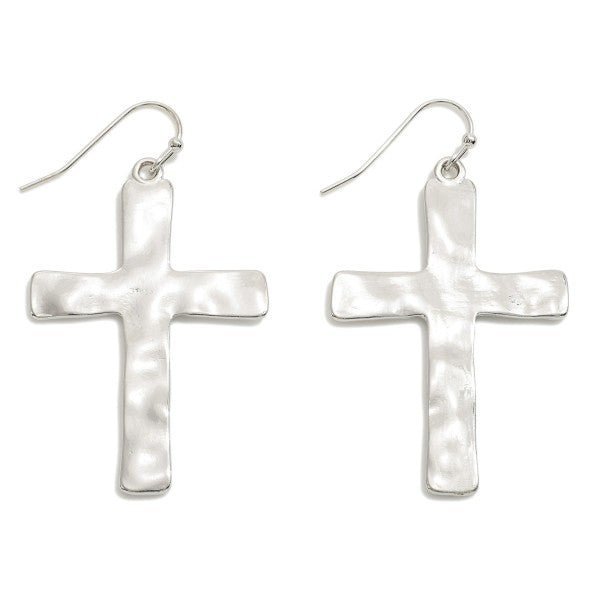 Hammered Metal Cross Drop Earrings - The Mustard Seed Collection, The Seed