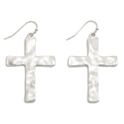 Hammered Metal Cross Drop Earrings - The Mustard Seed Collection, The Seed