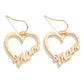 Hammered Metal Heart 'Mom' Drop Earrings Gold Tone