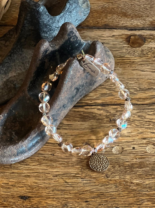 Hammered Round Charm on Pink Erimish Bracelet - The Mustard Seed Collection, The Seed