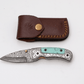 Hand-Forged Damascus Folder | Turquoise Handle, Engraved Bolster & Intricate Scrollwork - The Mustard Seed Collection, The Seed