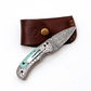 Hand-Forged Damascus Folder | Turquoise Handle, Engraved Bolster & Intricate Scrollwork - The Mustard Seed Collection, The Seed