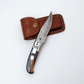 Hand-Forged Damascus Folding Pocket Knife | Blue Resin & Burl Wood Handle with Pocket Clip & Spine File Work - The Mustard Seed Collection, The Seed