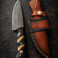 Hand-Forged Damascus Steel Drop Point Outdoor Knife | Diamond Wood, Black Honeycomb Resin Handle | Leather Sheath 