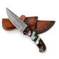 Hand-Forged Damascus Steel Skinner | Custom Amber Honeycomb & Turquoise Handle | Premium Western Field Knife 
