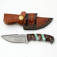 Hand-Forged Damascus Steel Skinner | Custom Amber Honeycomb & Turquoise Handle | Premium Western Field Knife 