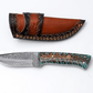 Hand-Forged Damascus Steel Skinner Knife — Stabilized Pine Cone & Teal Resin Handle with Mosaic Pin - The Mustard Seed Collection, The Seed