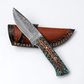 Hand-Forged Damascus Steel Skinner Knife — Stabilized Pine Cone & Teal Resin Handle with Mosaic Pin - The Mustard Seed Collection, The Seed