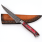 Hand-Forged Damascus Steel Skinning Knife | Red Pakkawood Handle & Mosaic Pin - The Mustard Seed Collection, The Seed