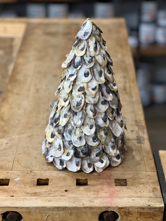 Handcrafted Coastal Oyster Shell Christmas Tree Topiary – 12" Tabletop Decor - The Mustard Seed Collection, The Seed