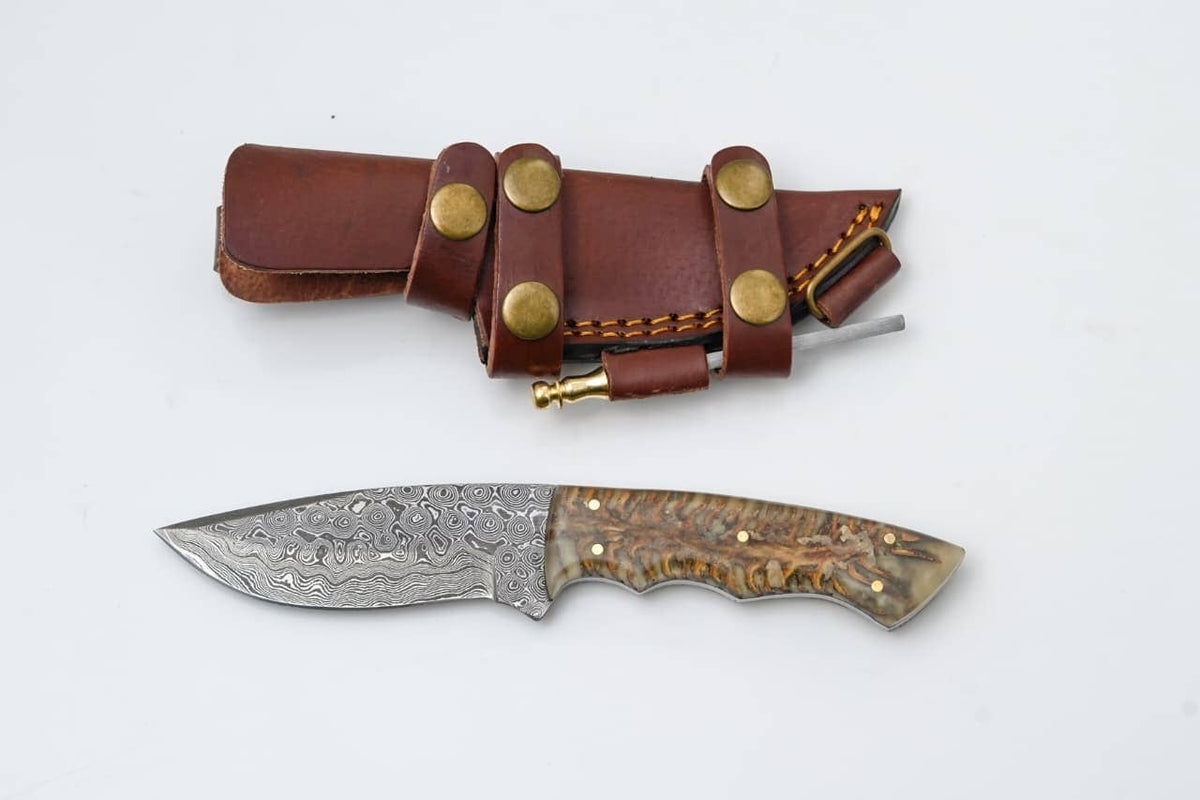 Handmade Damascus Hunting Knife with Resin & Bone Handle - The Mustard Seed Collection, The Seed