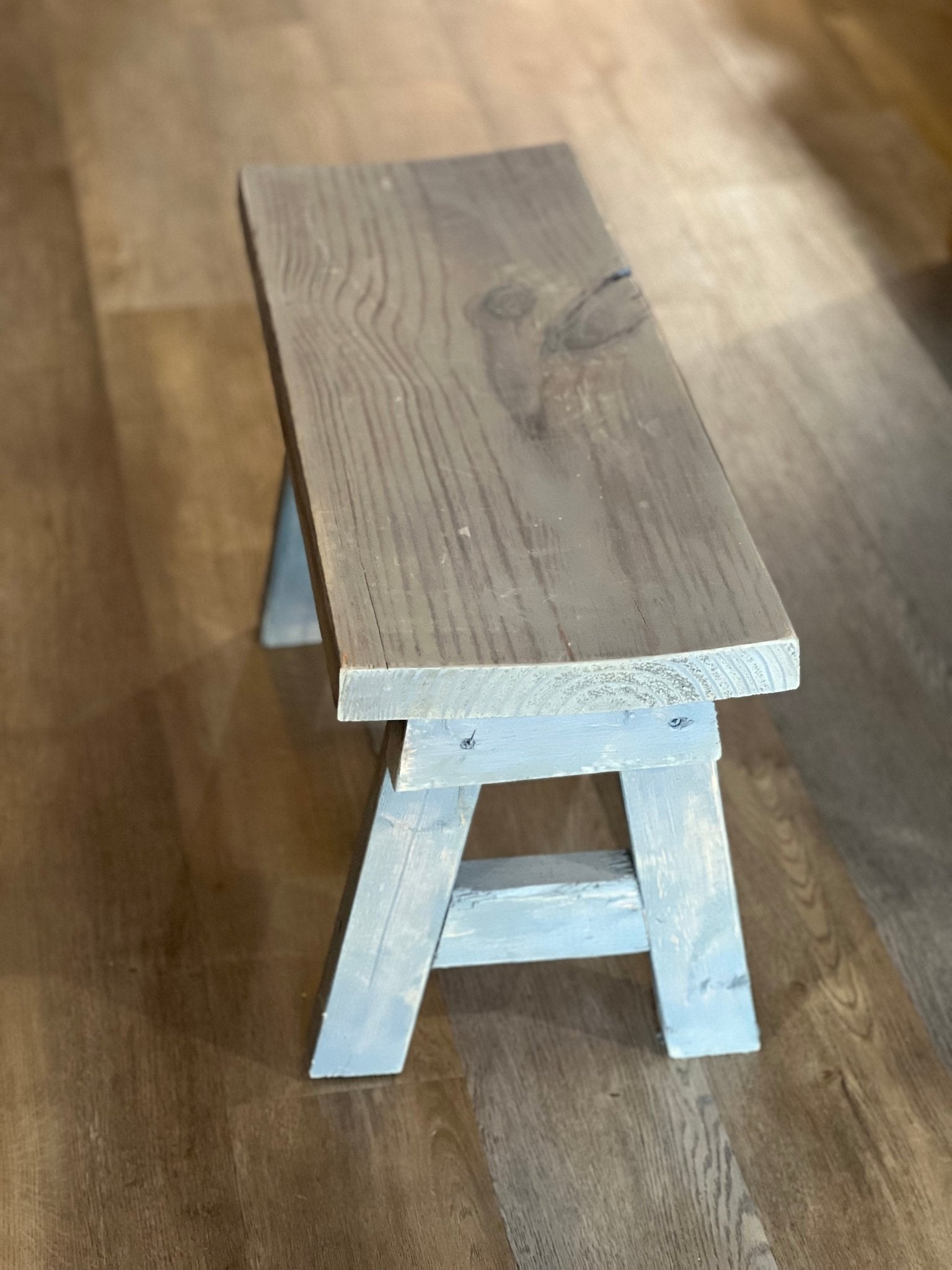 Handmade Farmhouse Wooden Bench - 30" x 15" Distressed Gray Utility Stool - The Mustard Seed Collection, The Seed