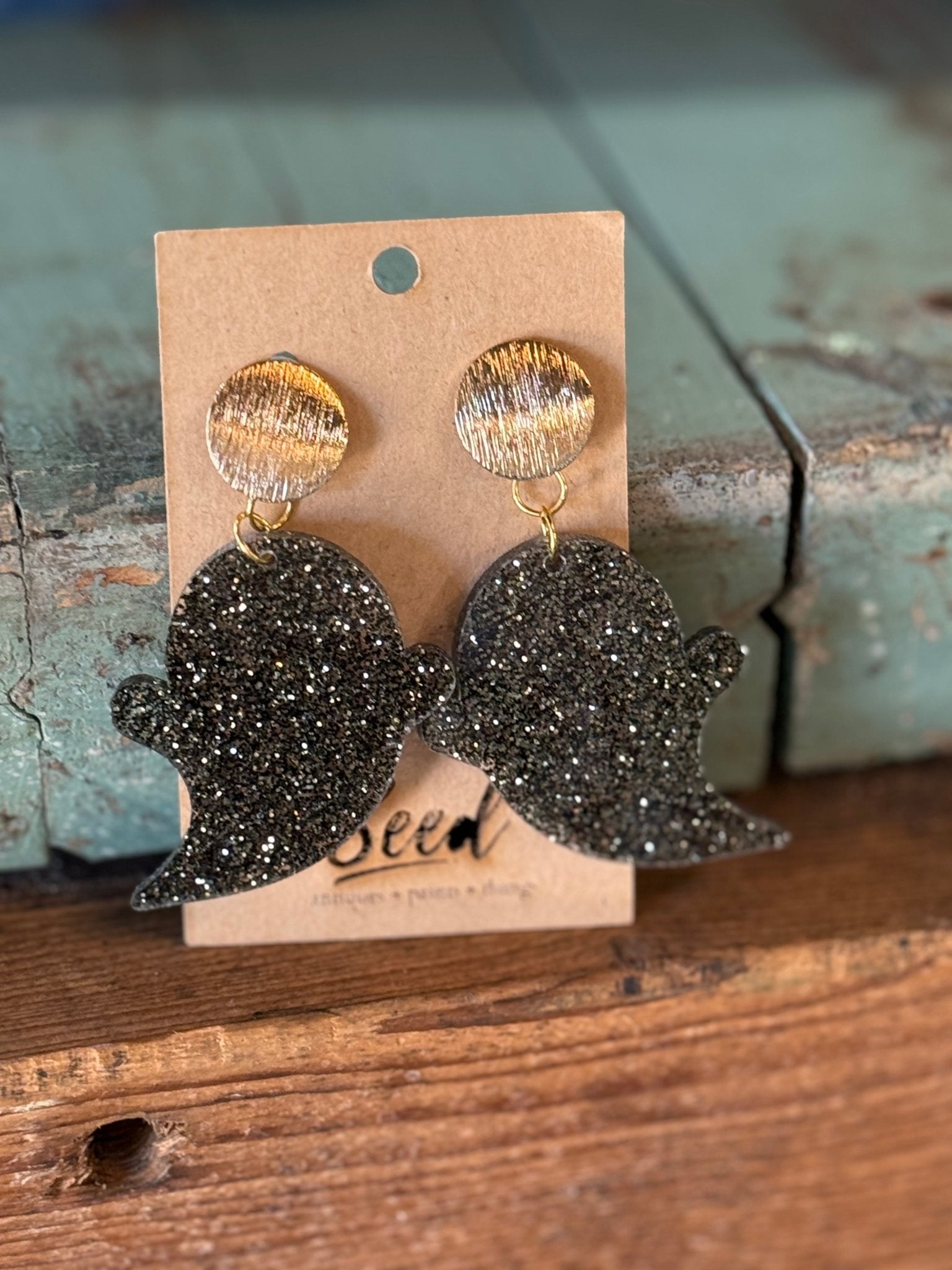 Handmade Halloween Earrings Black Ghost