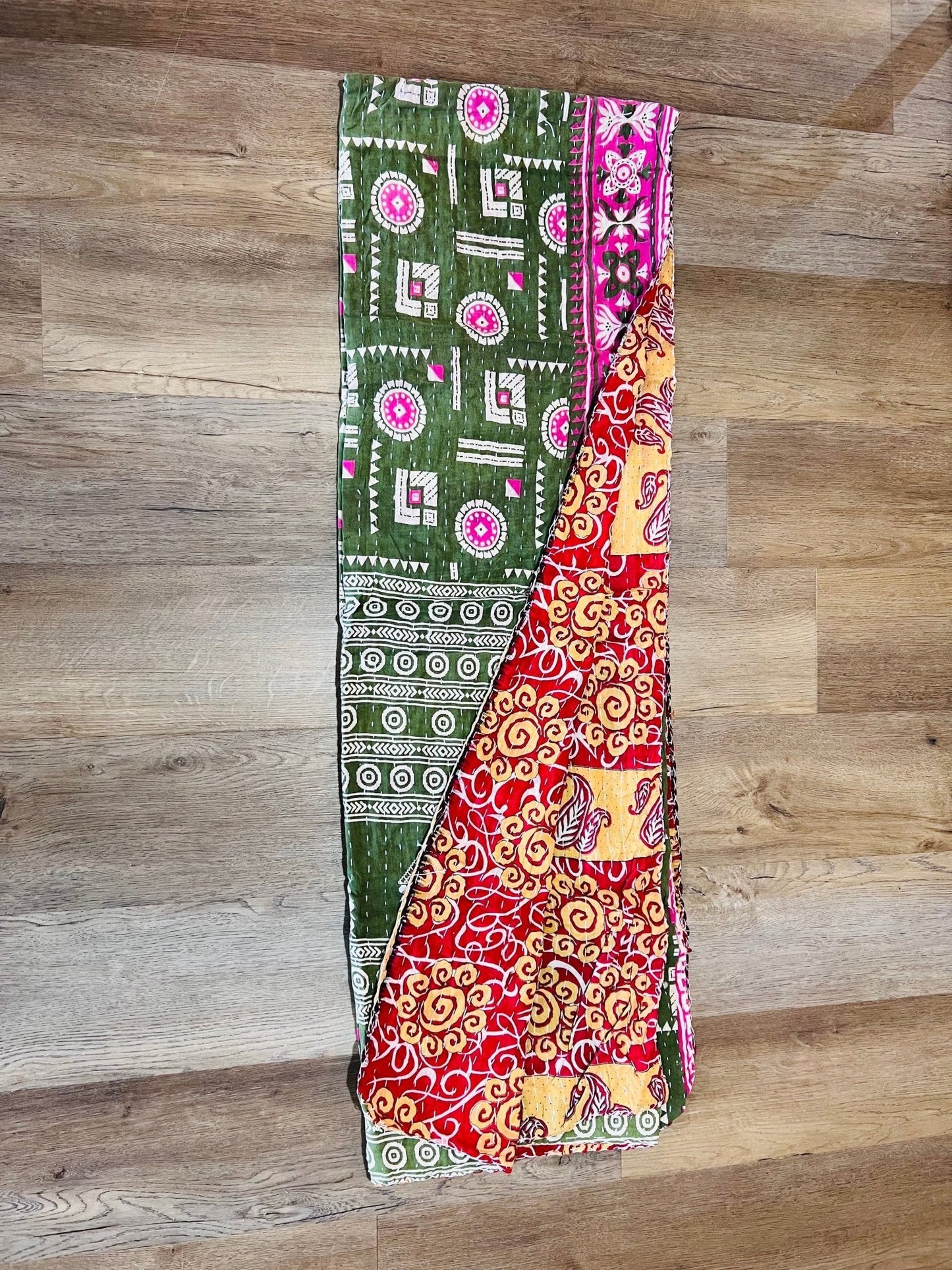 Handmade Indian Kantha Reversible Quilt A