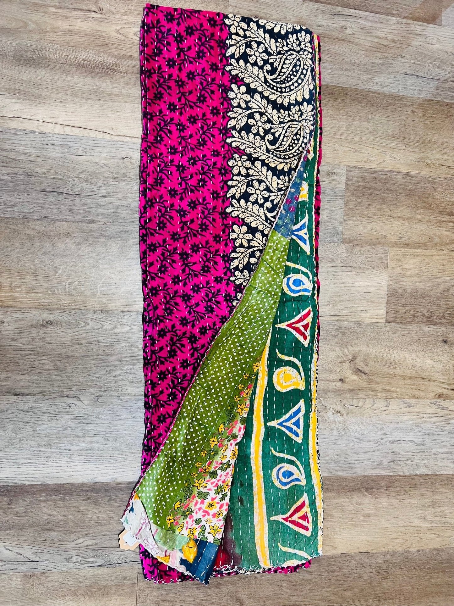 Handmade Indian Kantha Reversible Quilt C