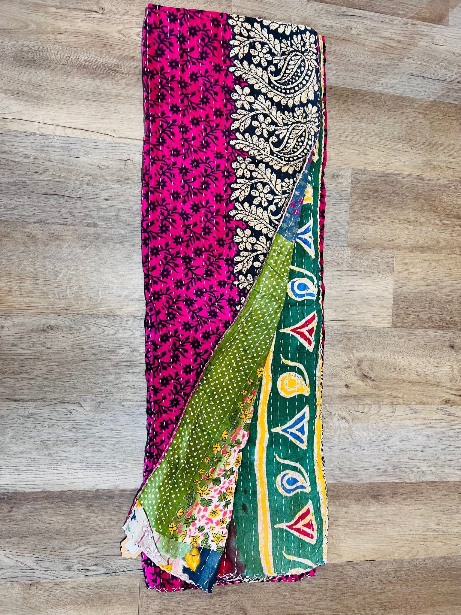 Handmade Indian Kantha Reversible Quilt C