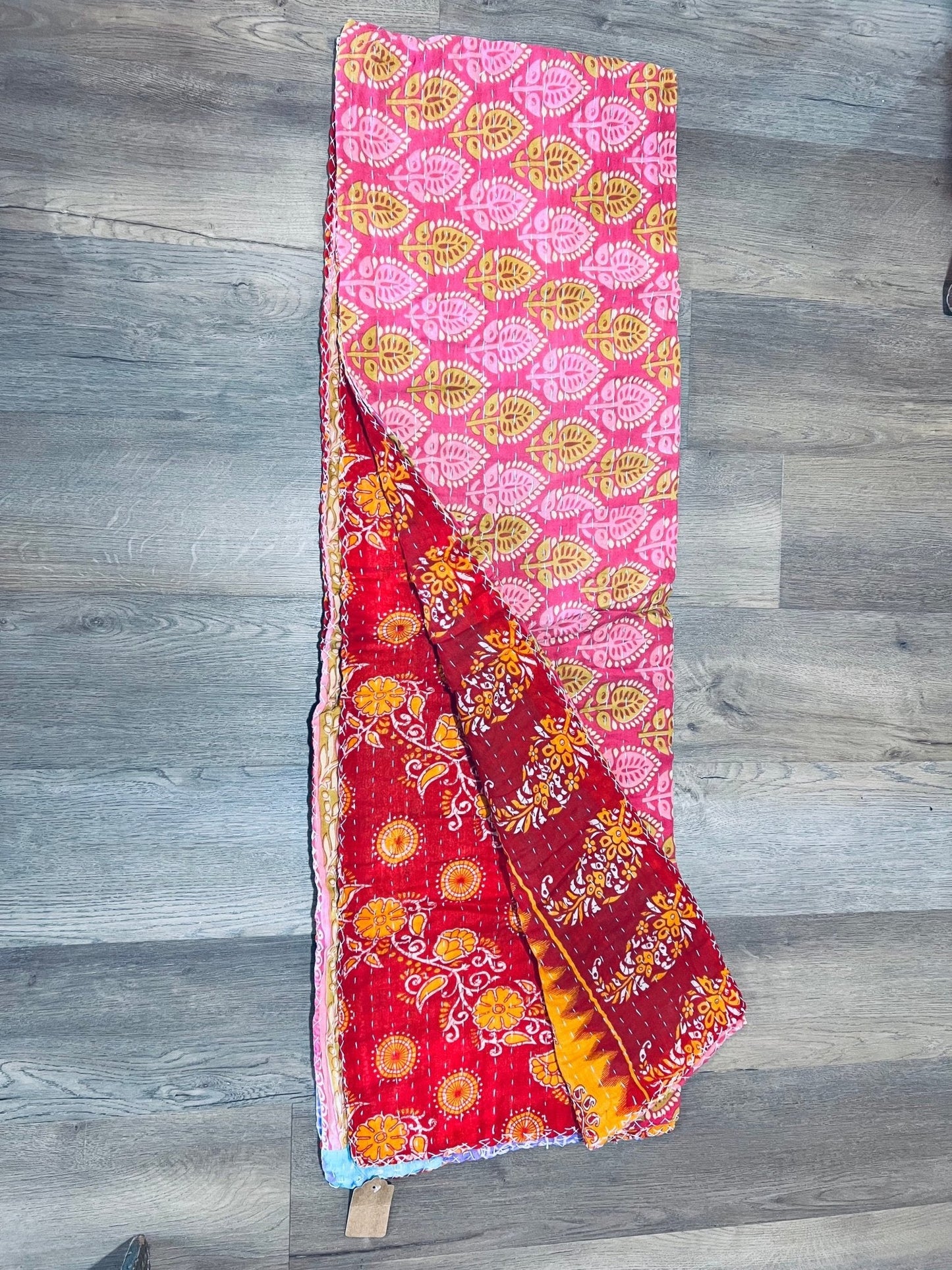 Handmade Indian Kantha Reversible Quilt D