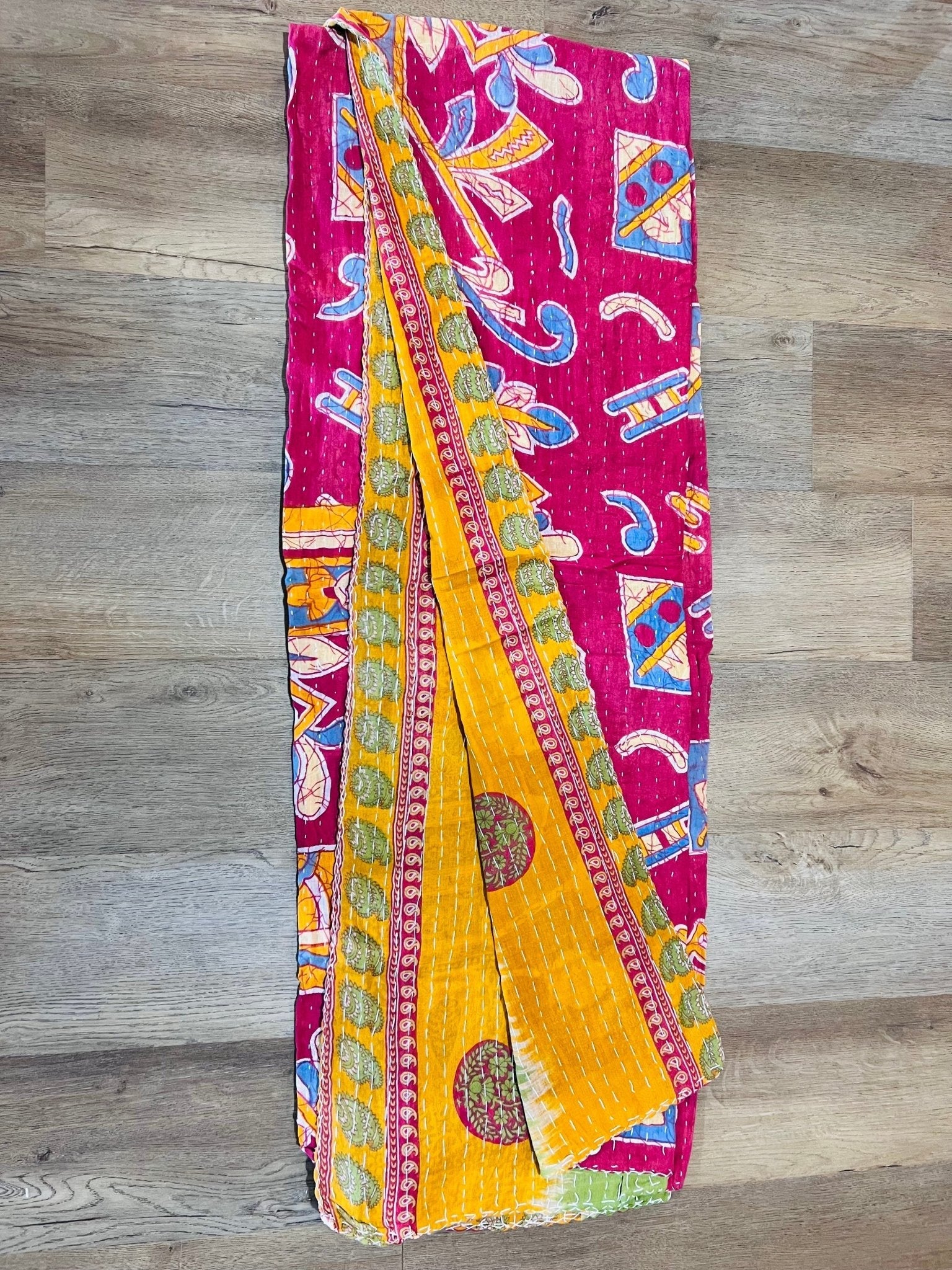 Handmade Indian Kantha Reversible Quilt G