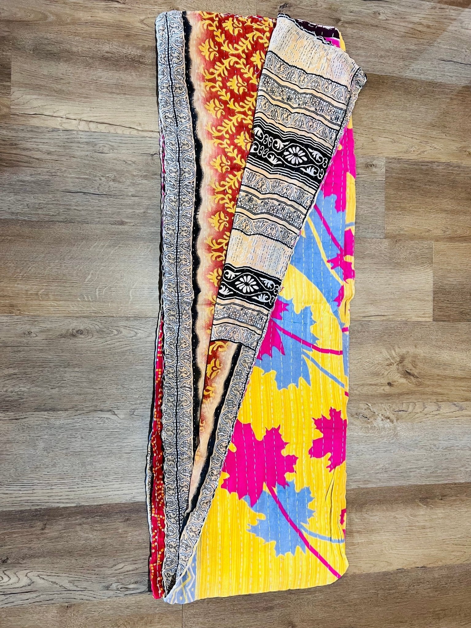 Handmade Indian Kantha Reversible Quilt H