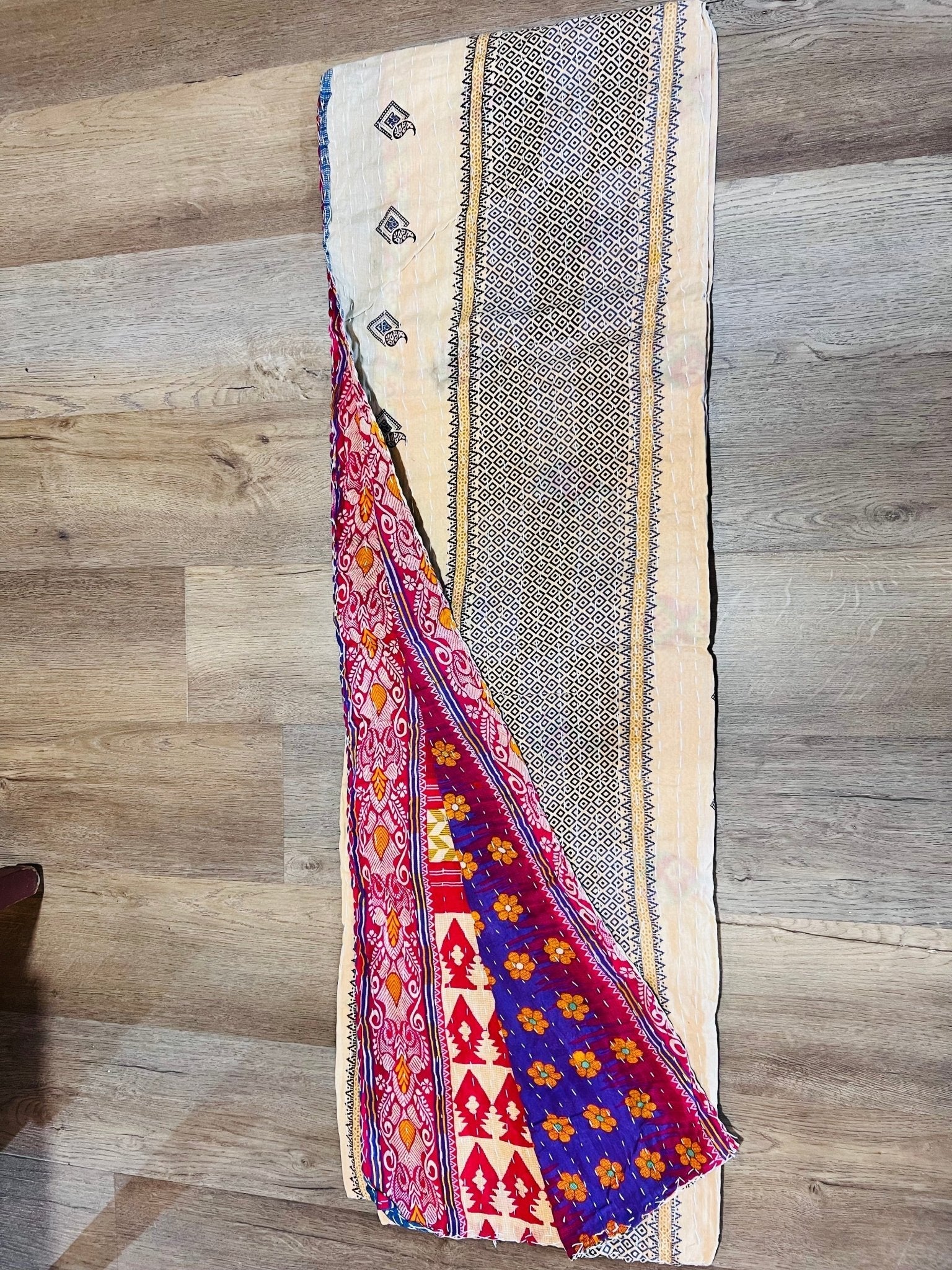 Handmade Indian Kantha Reversible Quilt K