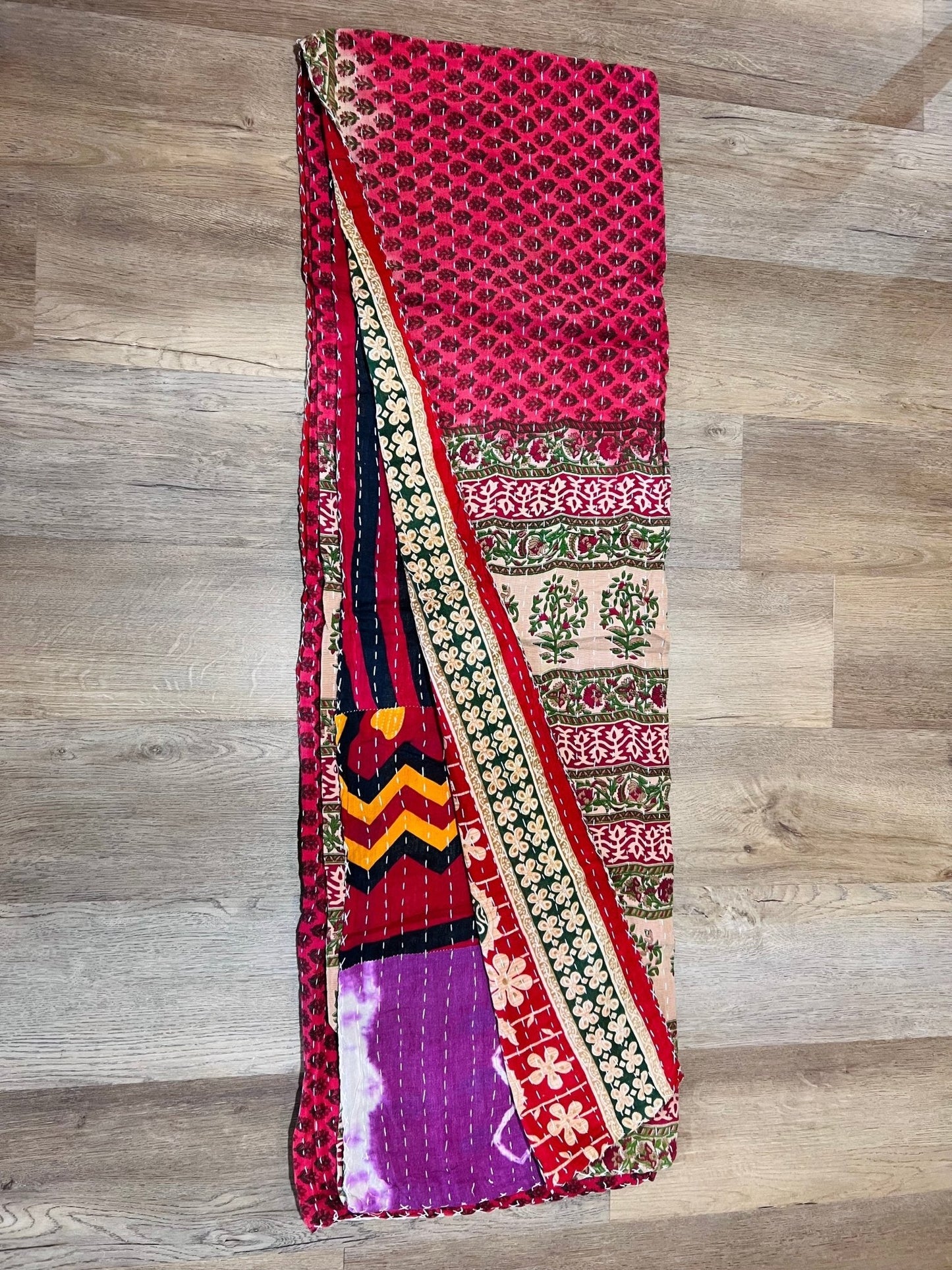 Handmade Indian Kantha Reversible Quilt N