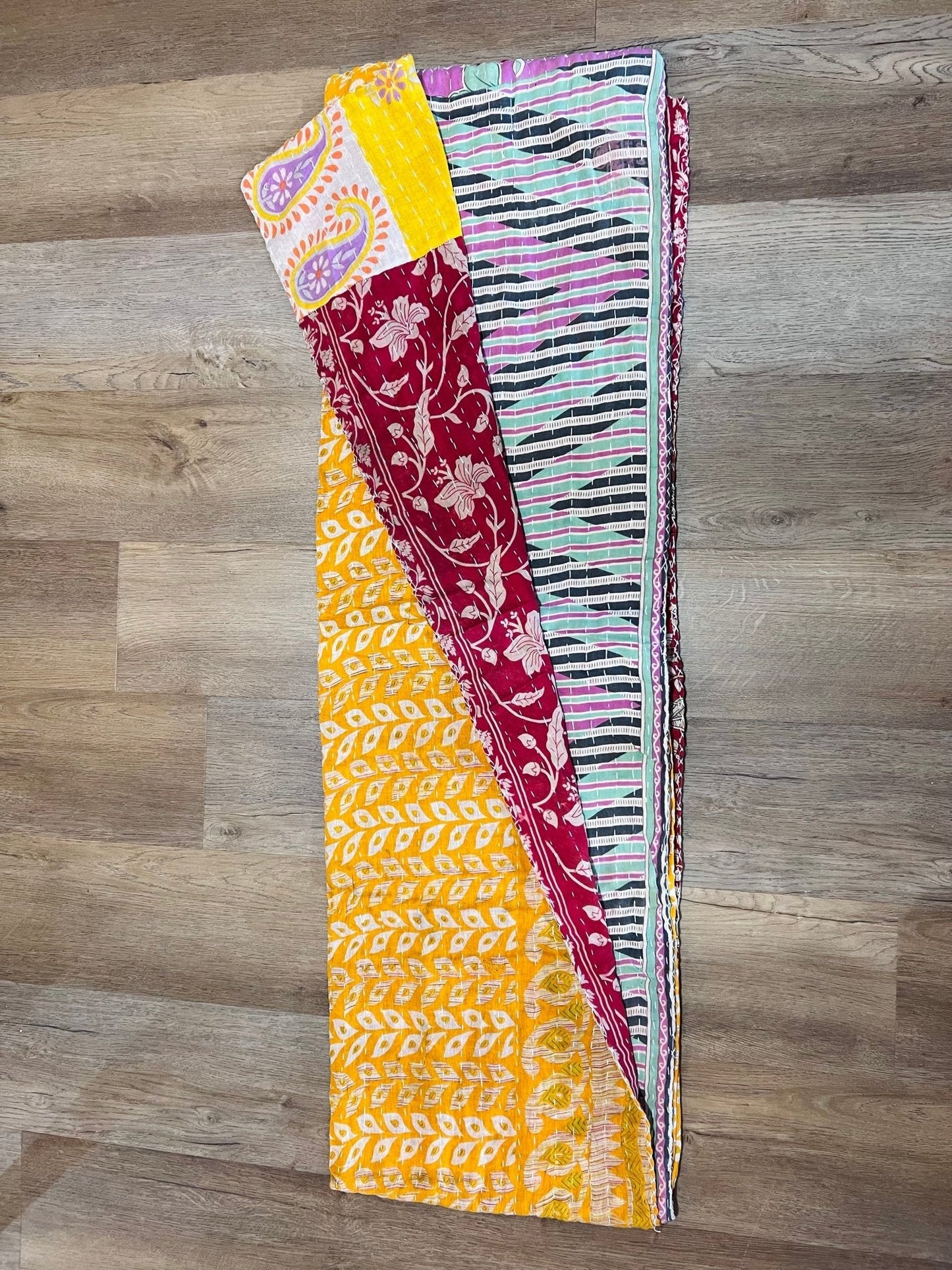 Handmade Indian Kantha Reversible Quilt Q