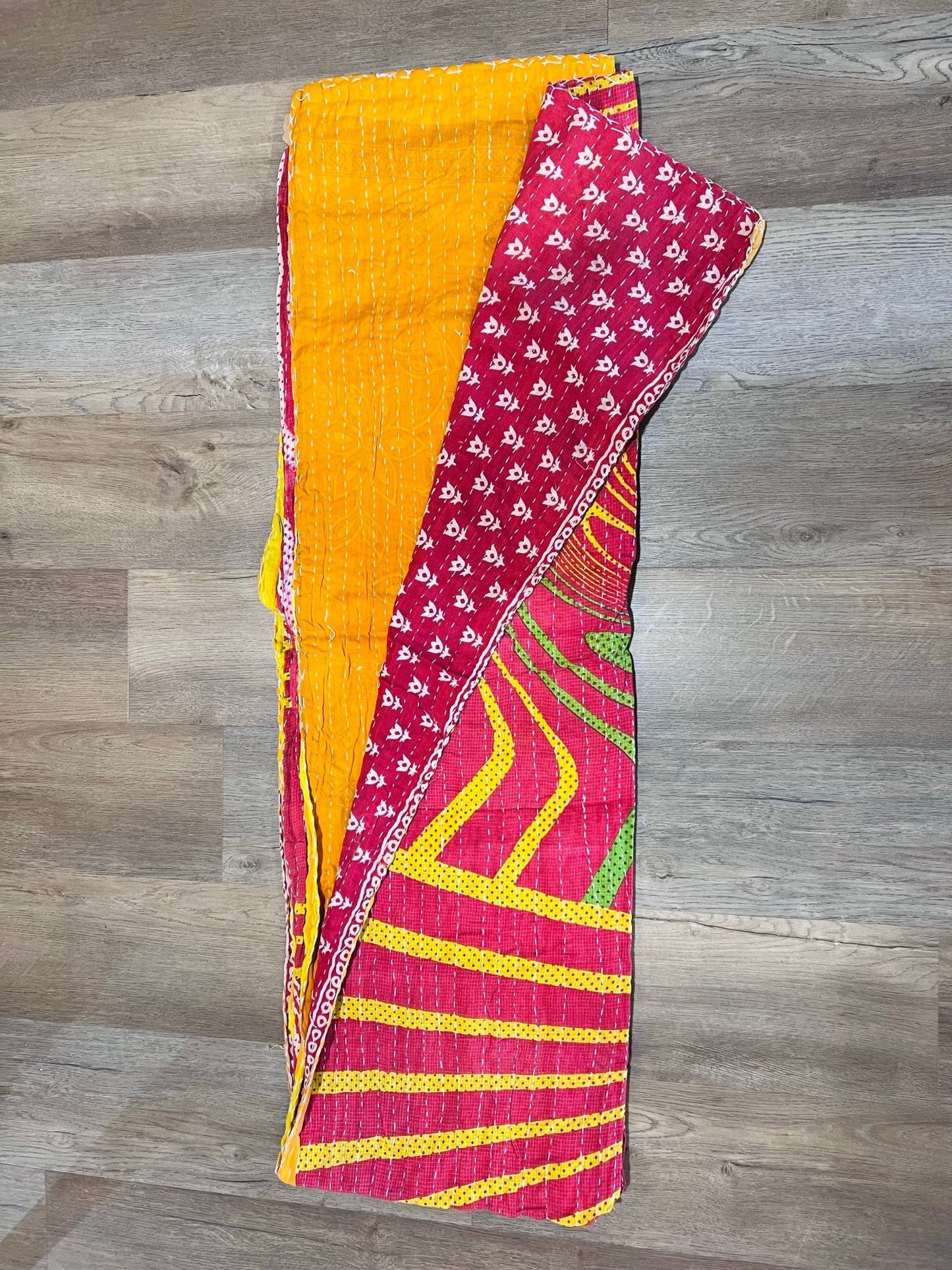 Handmade Indian Kantha Reversible Quilt R