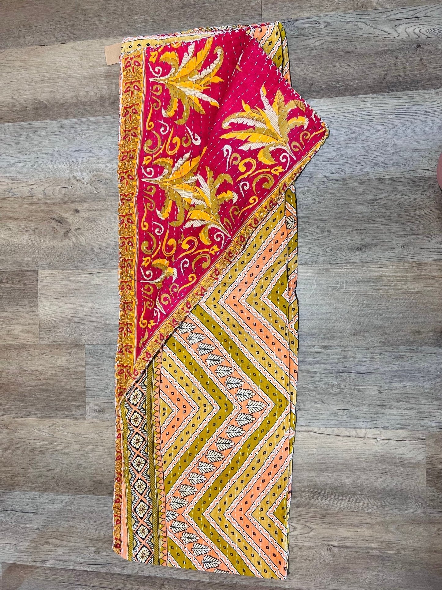 Handmade Indian Kantha Reversible Quilt S