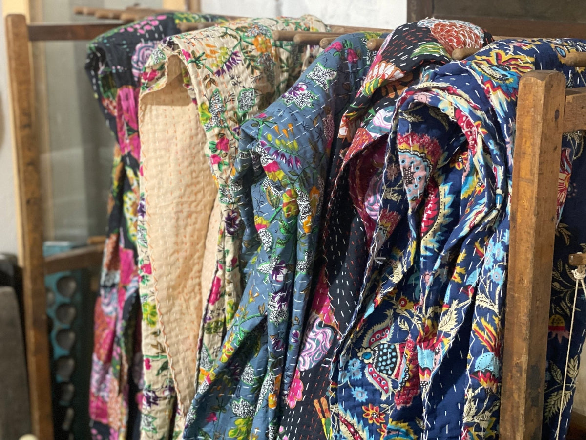 Handmade Indian Kantha Reversible Quilt - The Mustard Seed Collection, The Seed