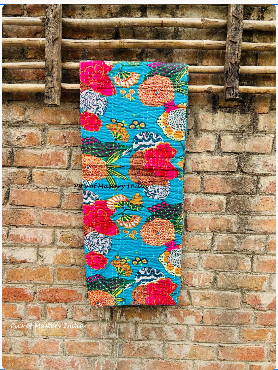 Handmade Indian Kantha Reversible Quilt - The Mustard Seed Collection, The Seed