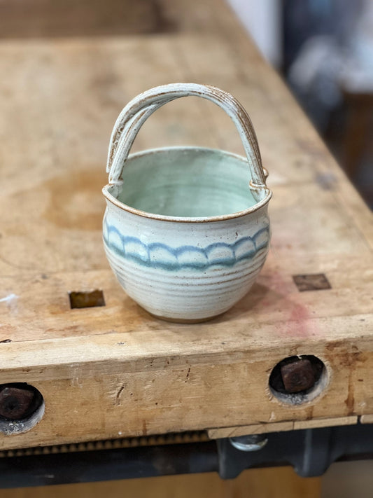 Handmade Stoneware Ceramic Basket – Blue Scallop - The Mustard Seed Collection, The Seed