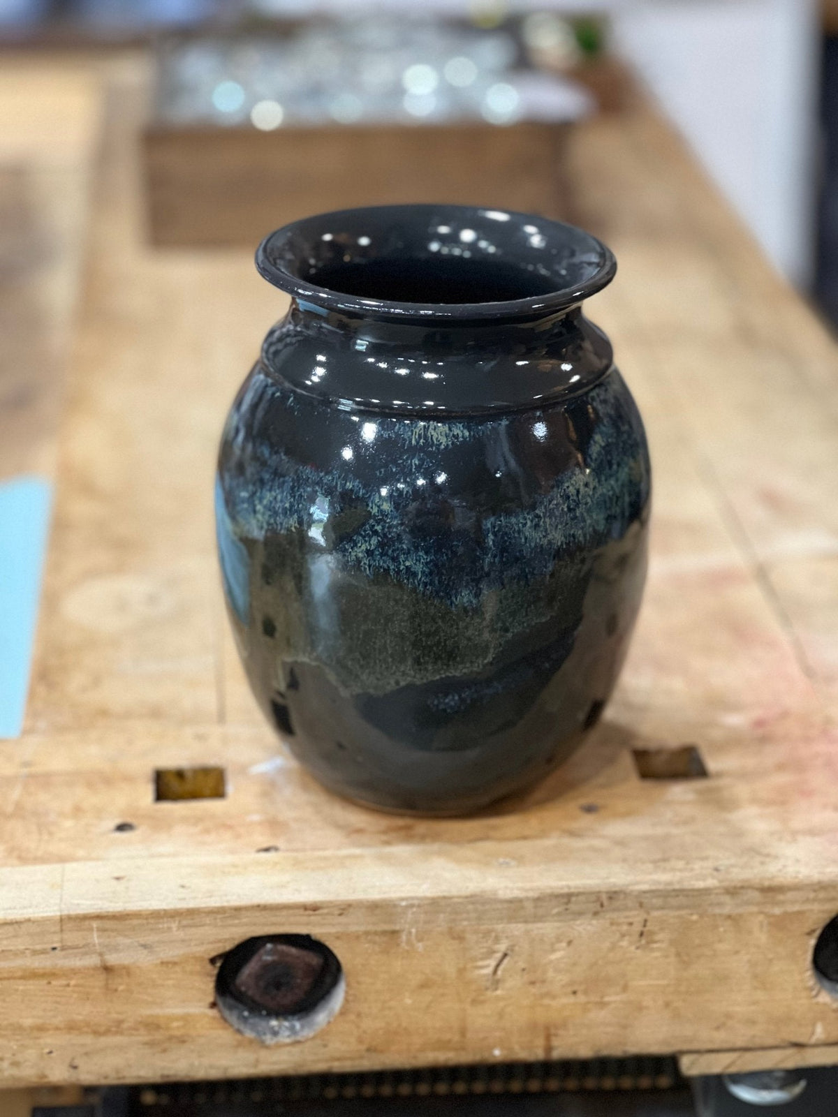 Handmade Stoneware Ceramic Vase – Cosmic Obsidian 