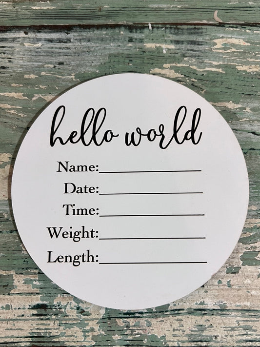 "Hello World" Newborn Baby Dry-Erase Sign 
