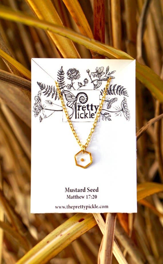 Hexagon Gold Plated Mustard Seed Necklace - The Mustard Seed Collection, The Seed