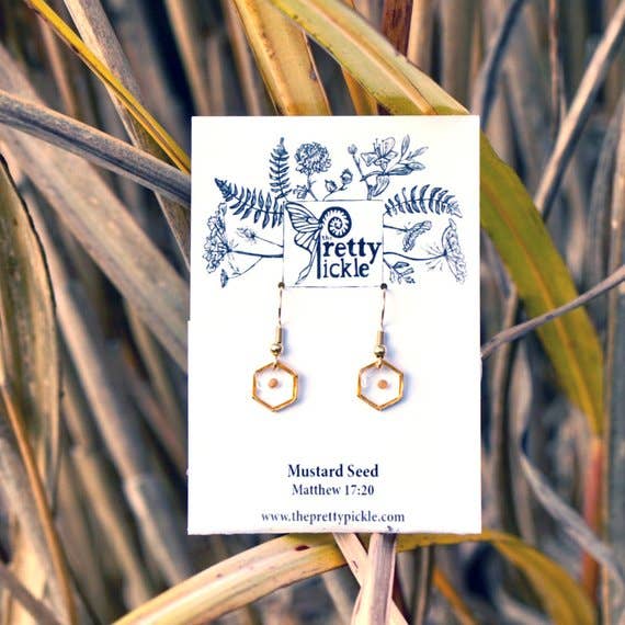 Hexagon Mustard Seed Earrings - The Mustard Seed Collection, The Seed