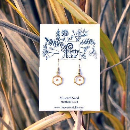 Hexagon Mustard Seed Earrings - The Mustard Seed Collection, The Seed