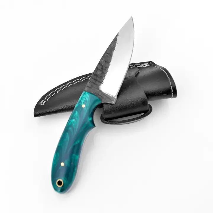 High Carbon Steel Utility/Camping Knife - Green Resin - Back Case 