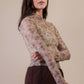 High Neck Fitted Sheer Mesh Lace Knit Top: BEIGE FLORAL - The Mustard Seed Collection, The Seed