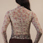High Neck Fitted Sheer Mesh Lace Knit Top: BEIGE FLORAL - The Mustard Seed Collection, The Seed