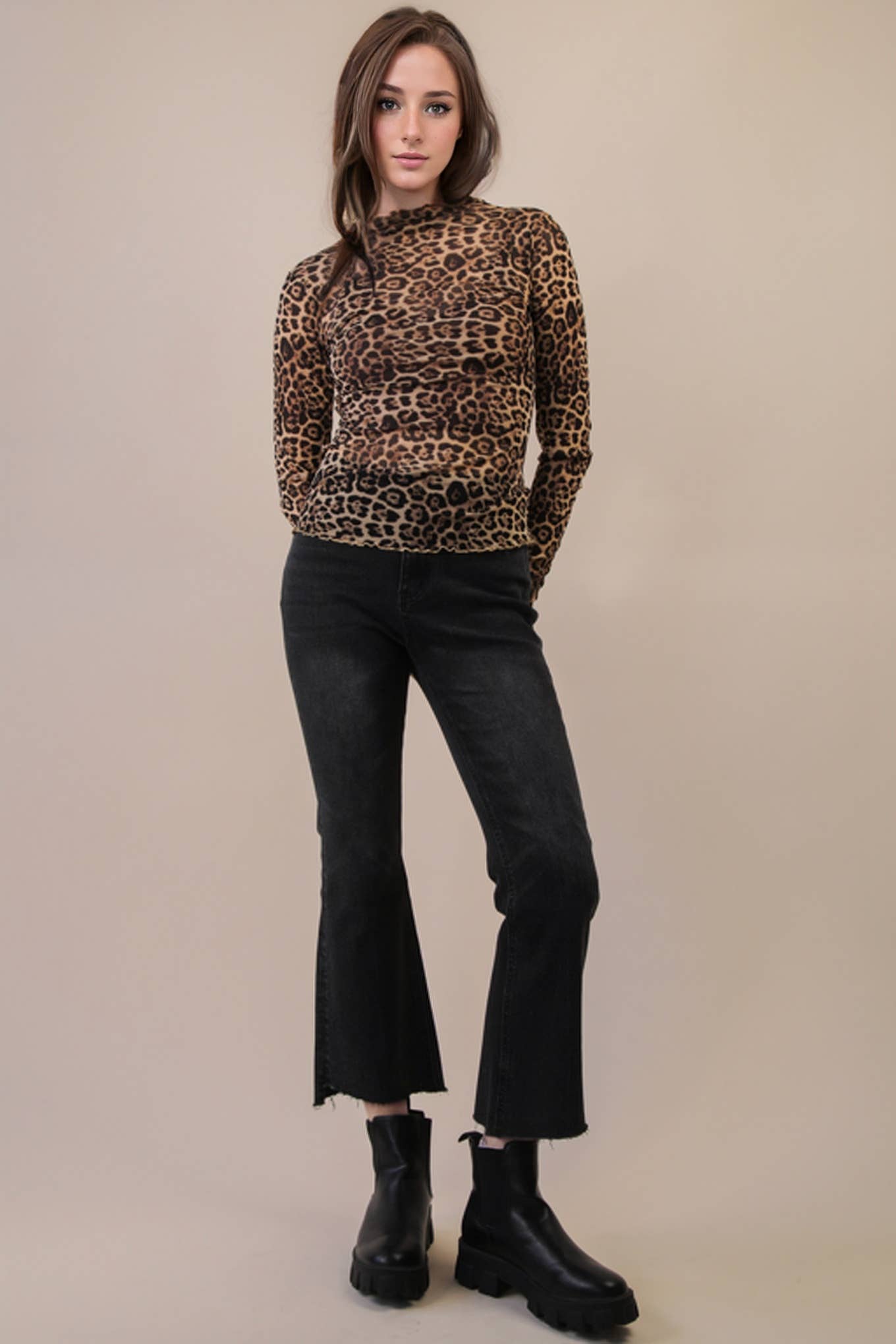 High Neck Fitted Sheer Mesh Lace Knit Top: BLACK BOW - The Mustard Seed Collection, The Seed